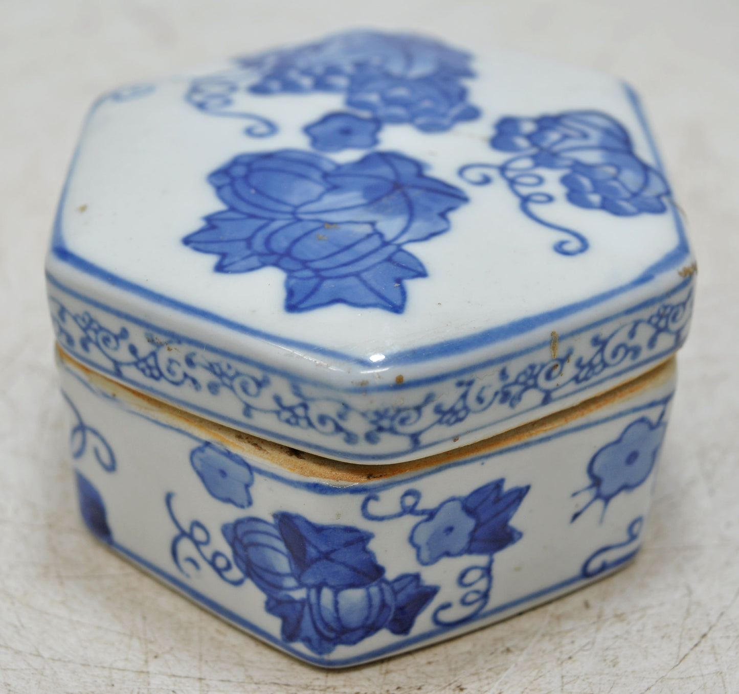 Vintage Blue Pottery Small Box Original Old Hand Crafted