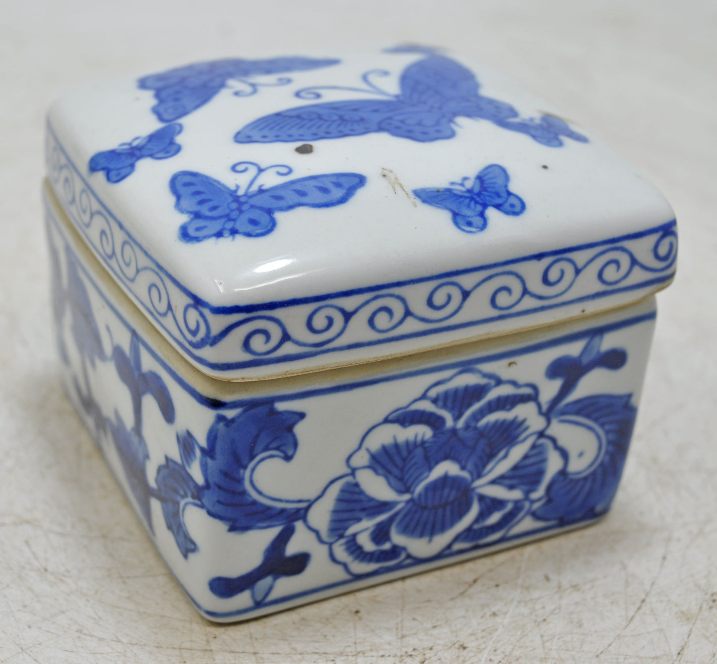 Vintage Blue Pottery Small Box Original Old Hand Crafted