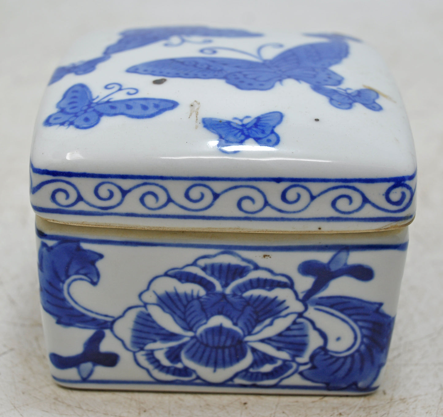 Vintage Blue Pottery Small Box Original Old Hand Crafted