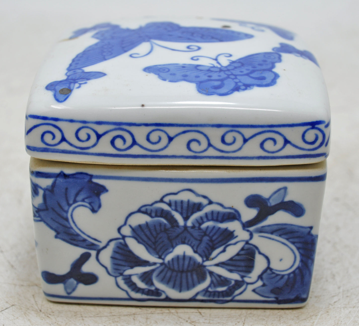 Vintage Blue Pottery Small Box Original Old Hand Crafted