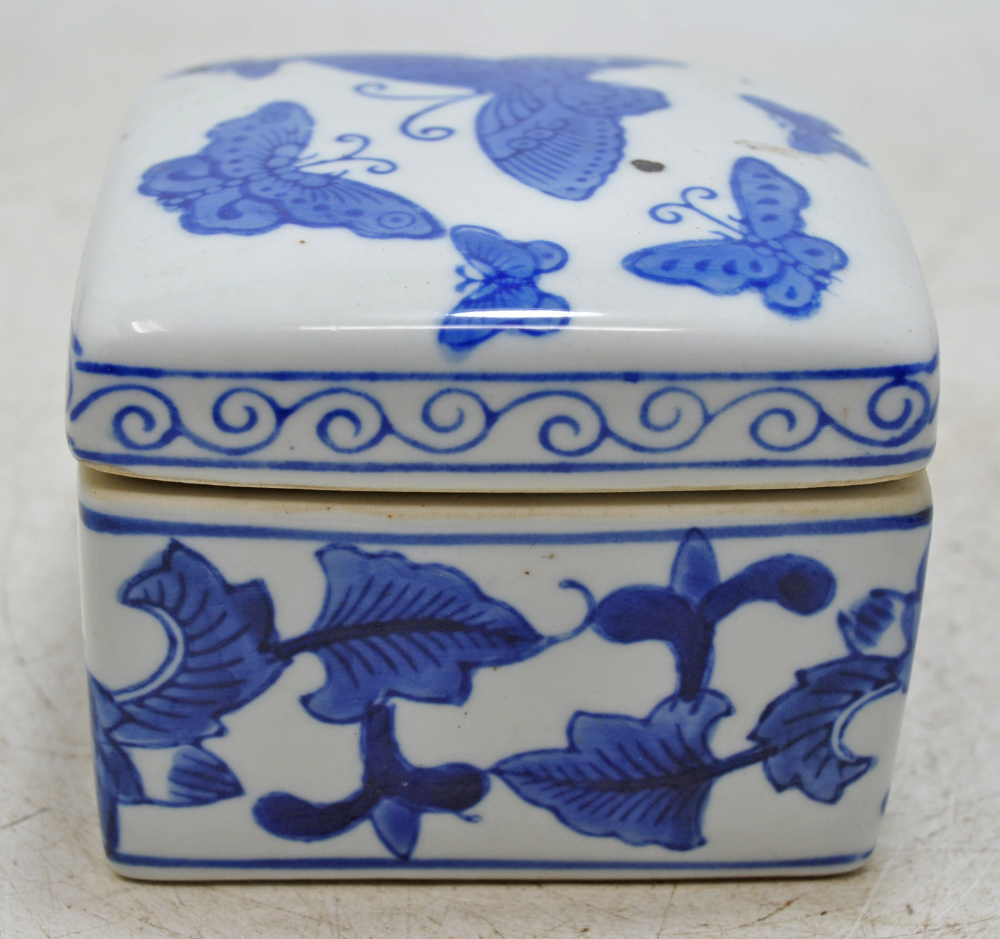 Vintage Blue Pottery Small Box Original Old Hand Crafted