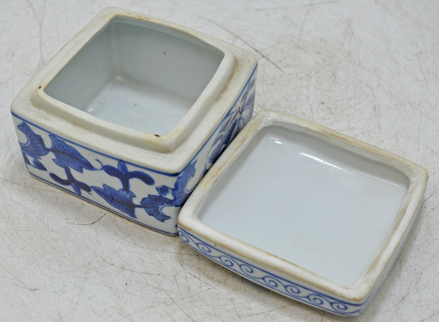 Vintage Blue Pottery Small Box Original Old Hand Crafted