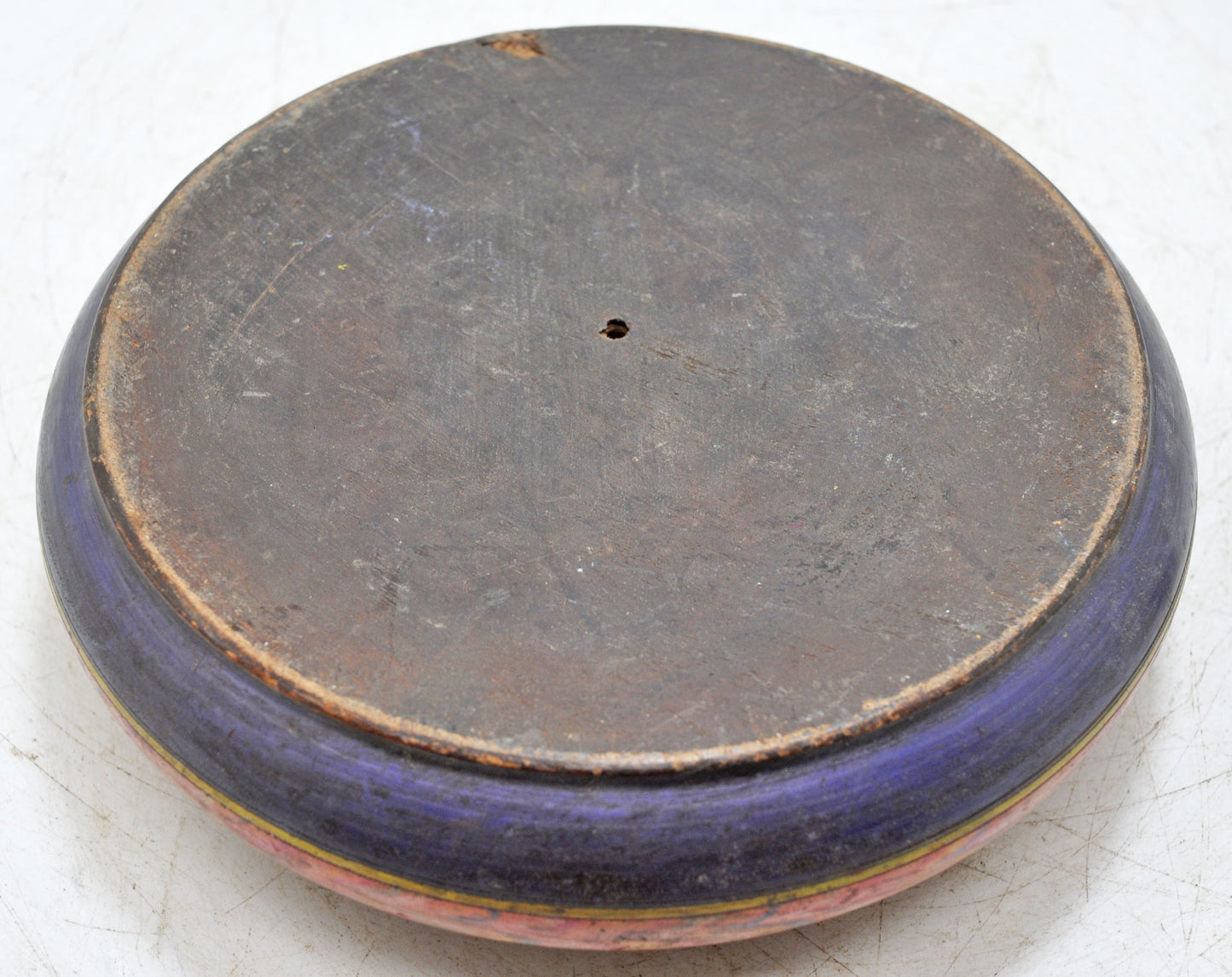 Antique Wooden Round Opium Tobacco Box Original Old Hand Crafted Painted