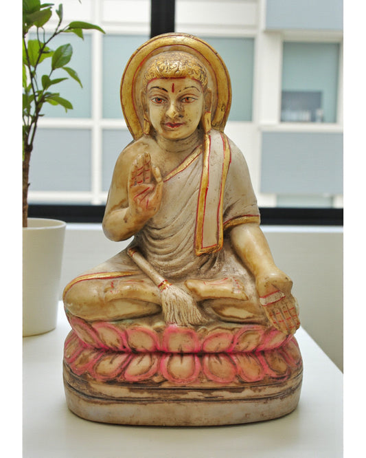 Vintage White Marble Jainism Gautama Swami Idol Figurine Original Old Fine Hand Carved