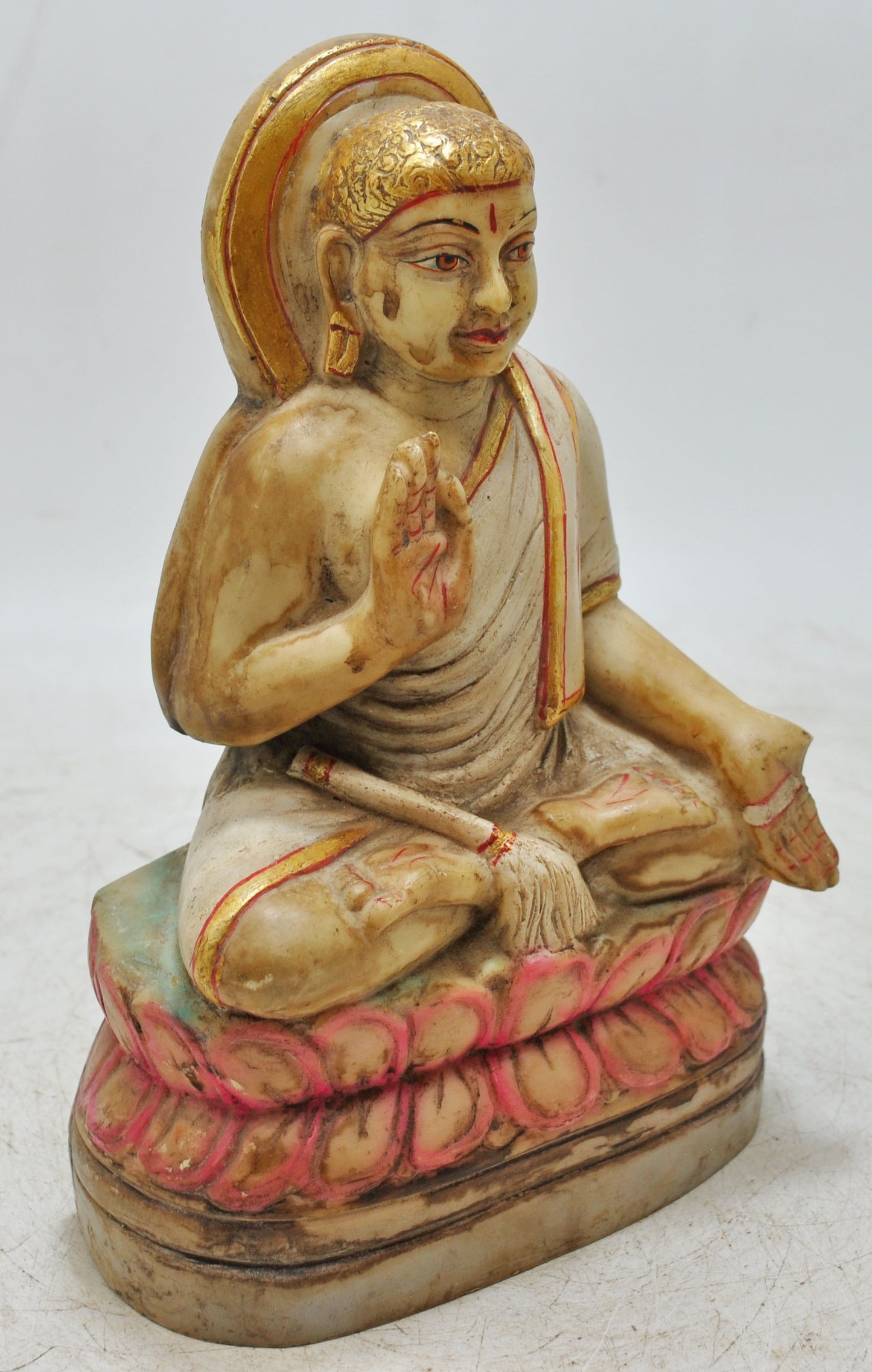 Vintage White Marble Jainism Gautama Swami Idol Figurine Original Old Fine Hand Carved