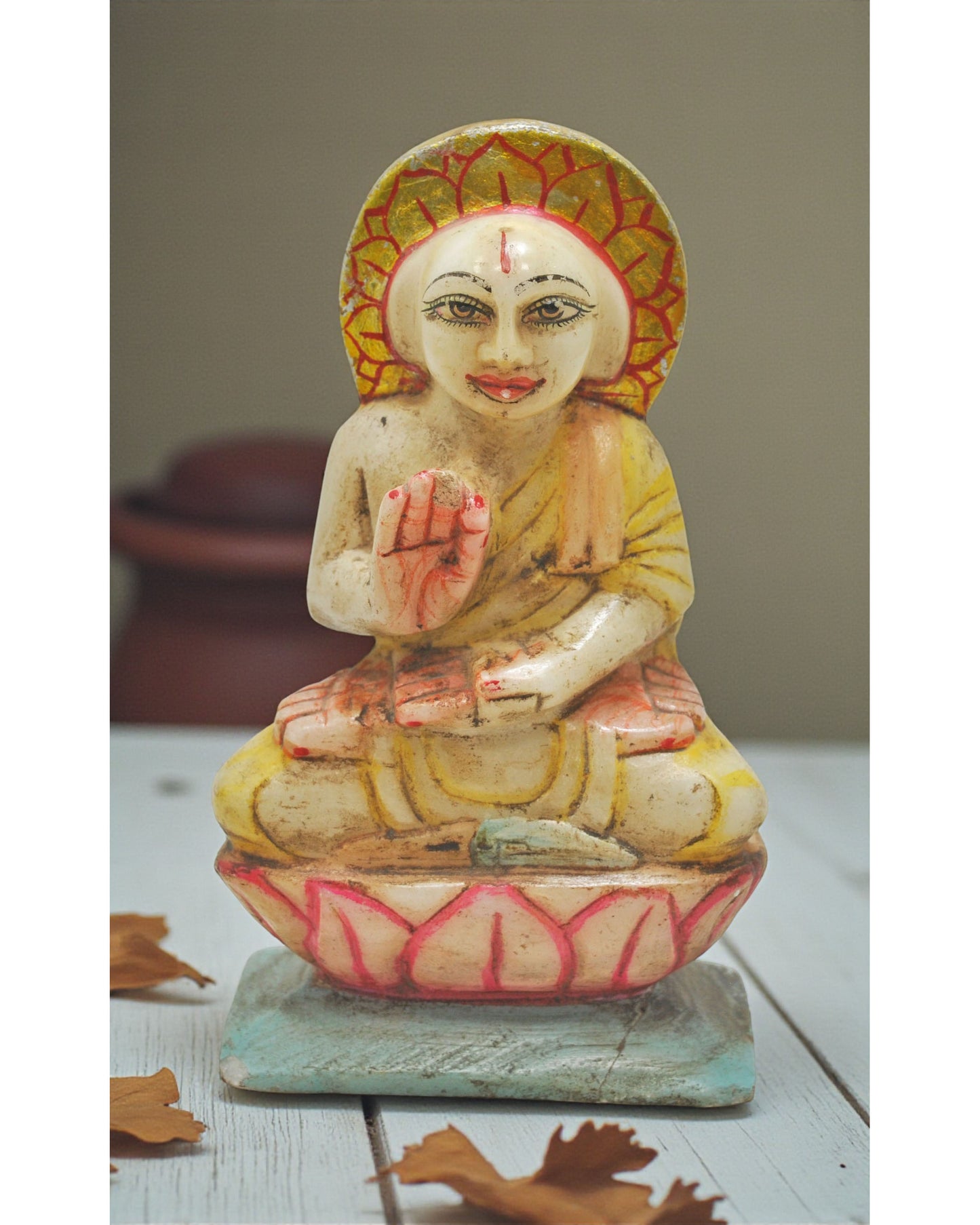 Vintage White Marble Jainism Gautama Swami Idol Figurine Original Old Fine Hand Carved