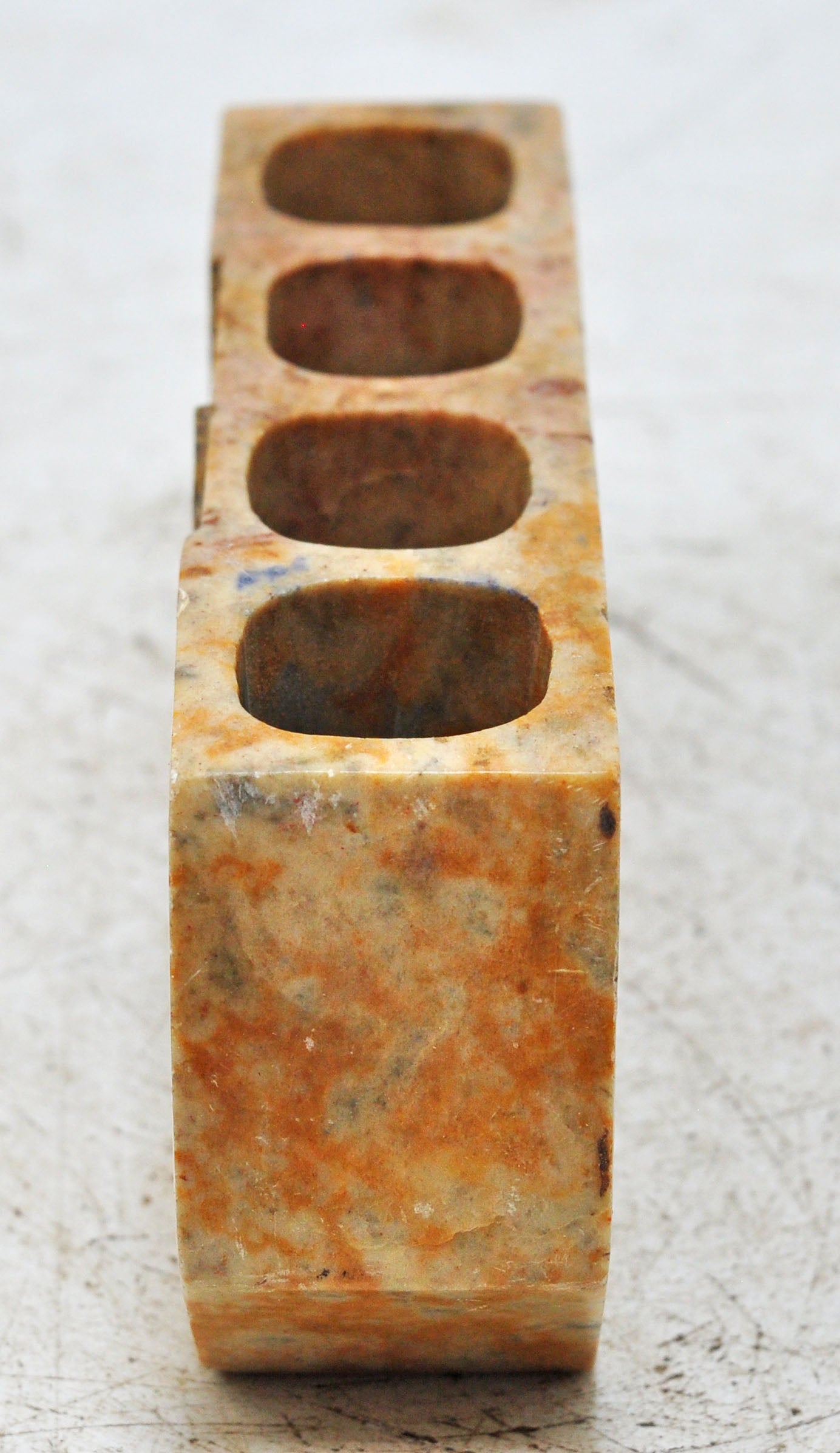 Vintage White Marble Pen Holder Stand Original Old Hand Crafted Inlay Work