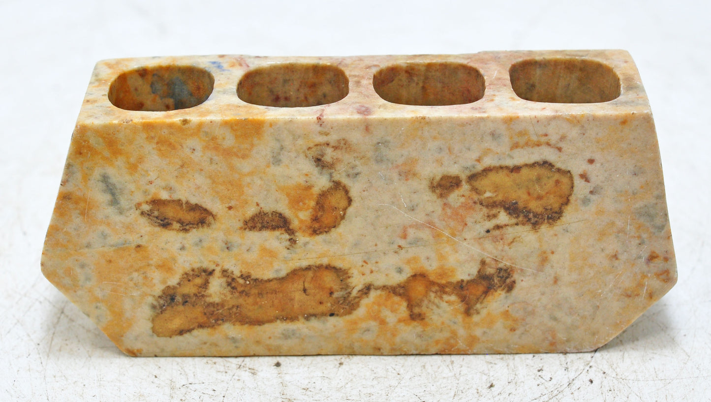 Vintage White Marble Pen Holder Stand Original Old Hand Crafted Inlay Work