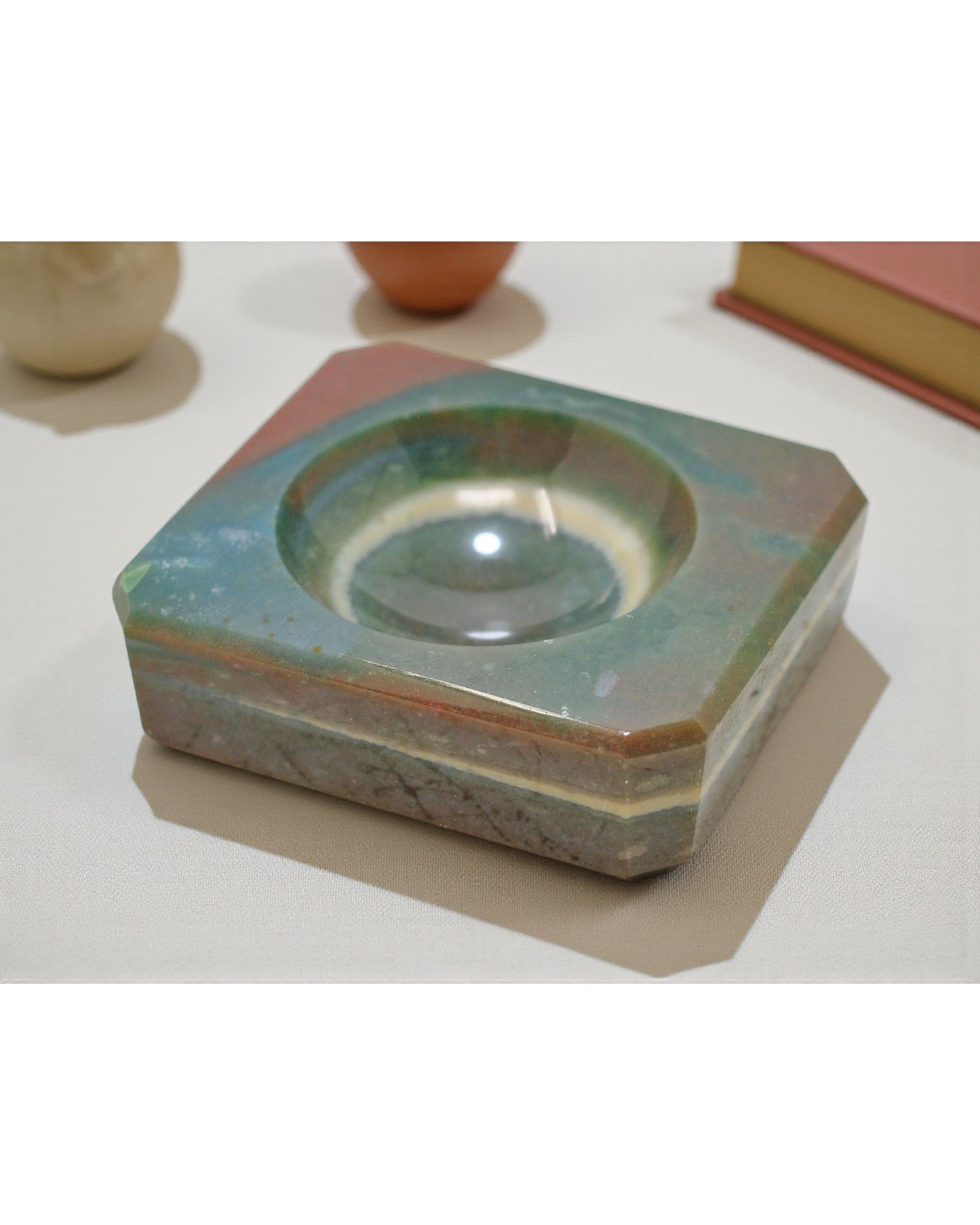 New Semi Precious Agate Stone Square Ash Tray Bowl Fine Hand Carved