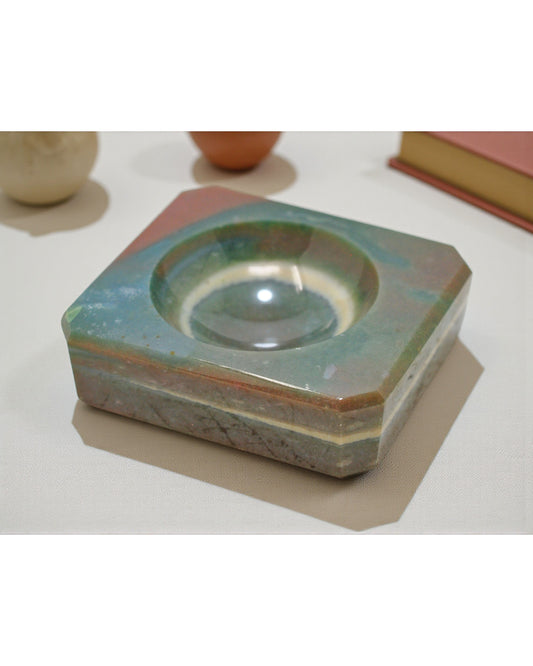 New Semi Precious Agate Stone Square Ash Tray Bowl Fine Hand Carved