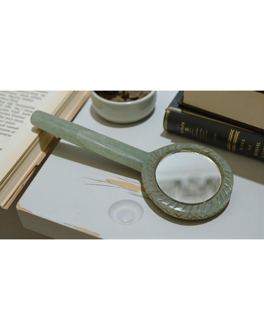 New Semi Precious Jade Stone Small Hand Mirror Fine Hand Carved