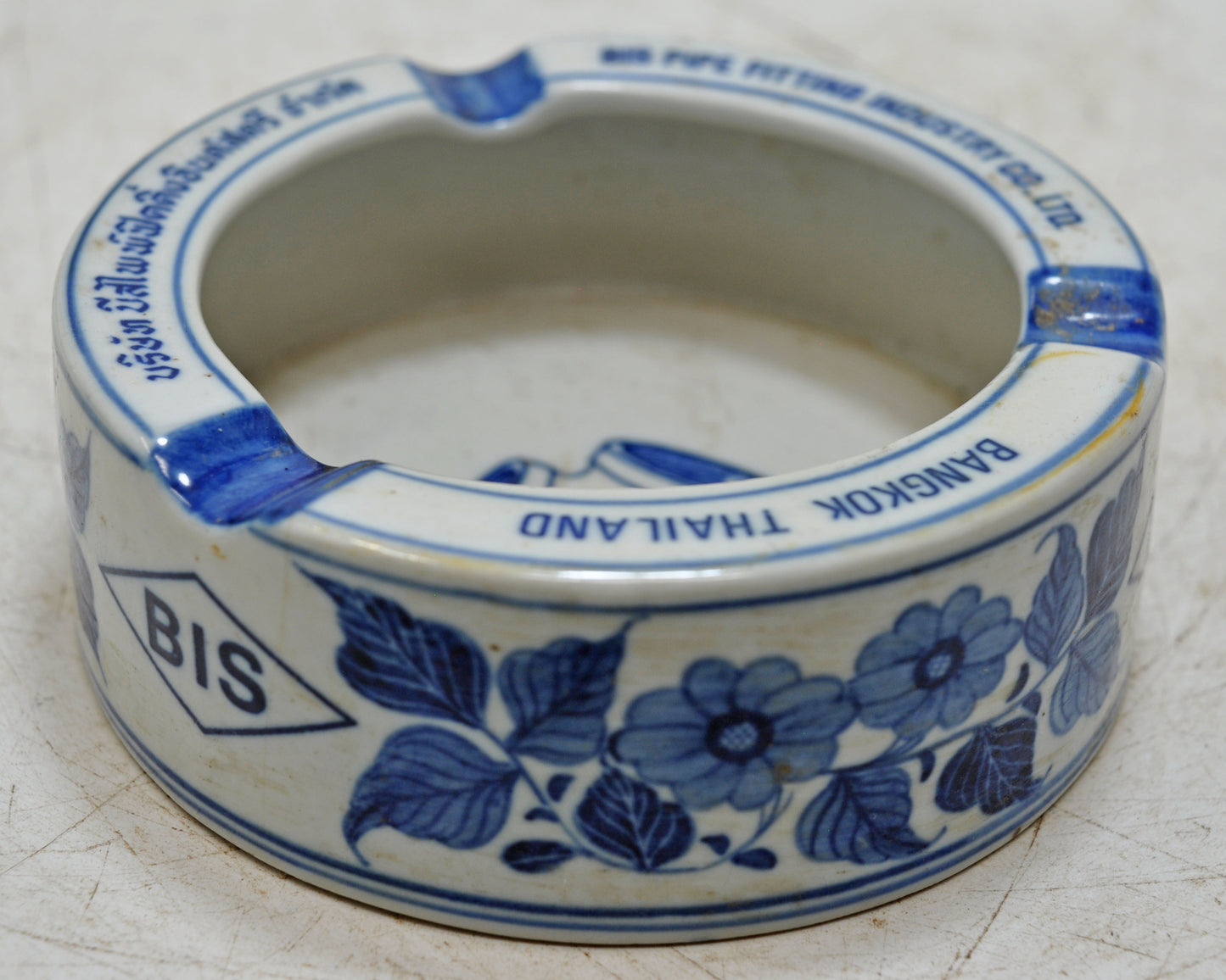 Vintage Blue Pottery Round Ash Tray Original Old Hand Crafted