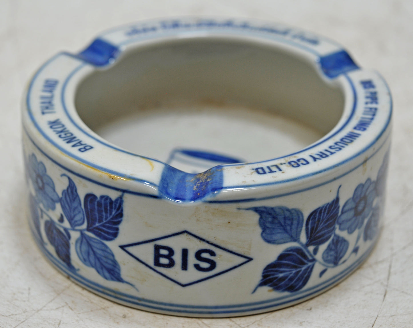 Vintage Blue Pottery Round Ash Tray Original Old Hand Crafted