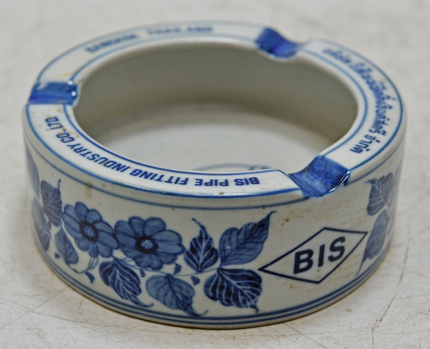 Vintage Blue Pottery Round Ash Tray Original Old Hand Crafted