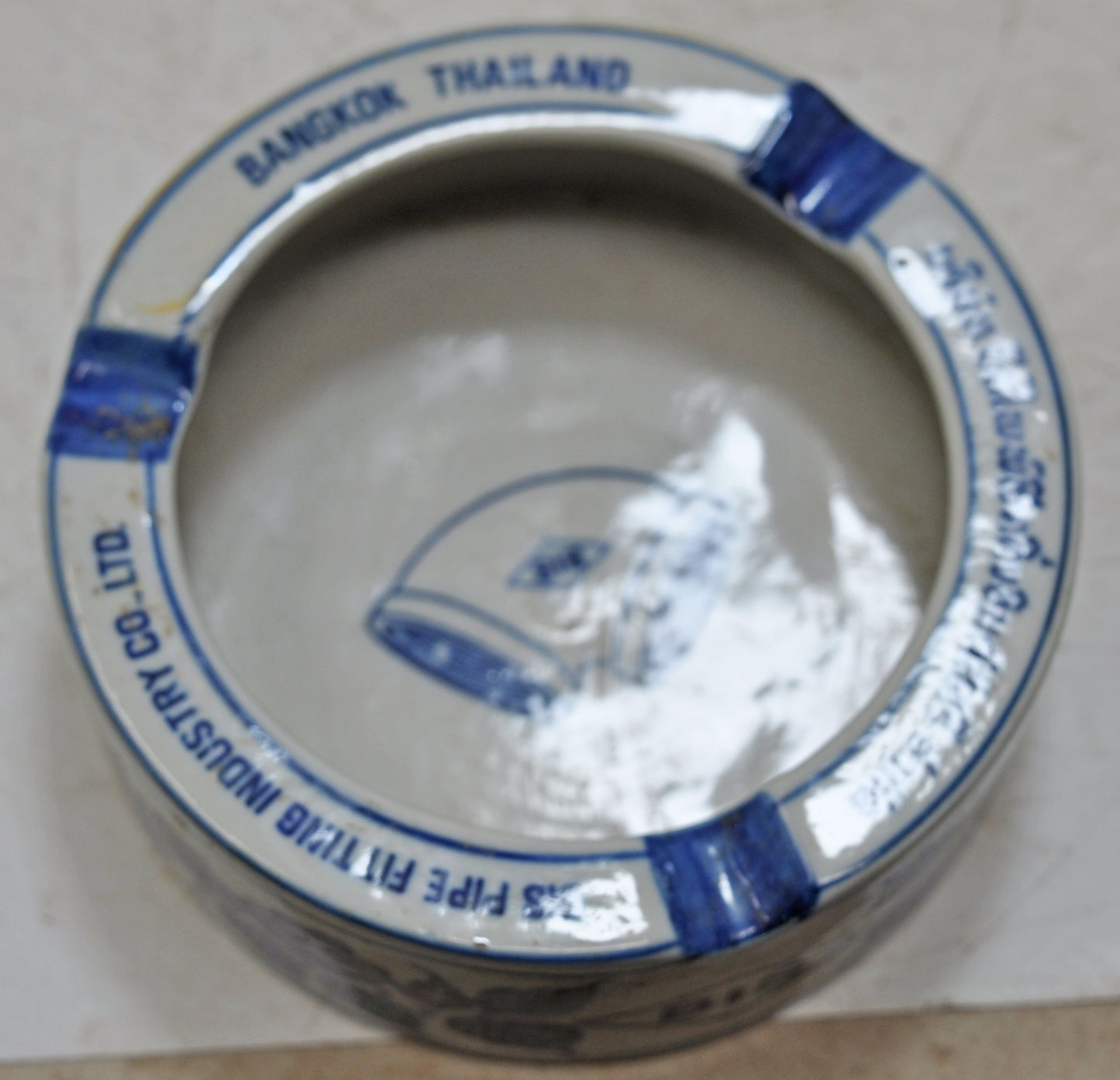 Vintage Blue Pottery Round Ash Tray Original Old Hand Crafted