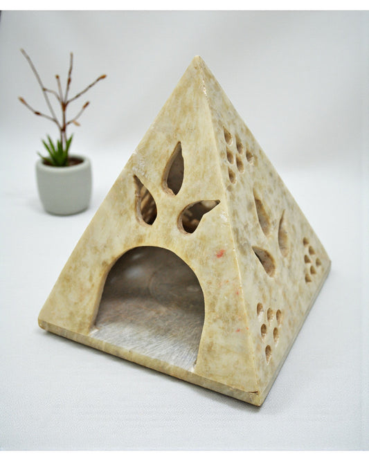 Vintage Soft Stone Pyramid Candle Holder Lamp Original Old Hand Carved