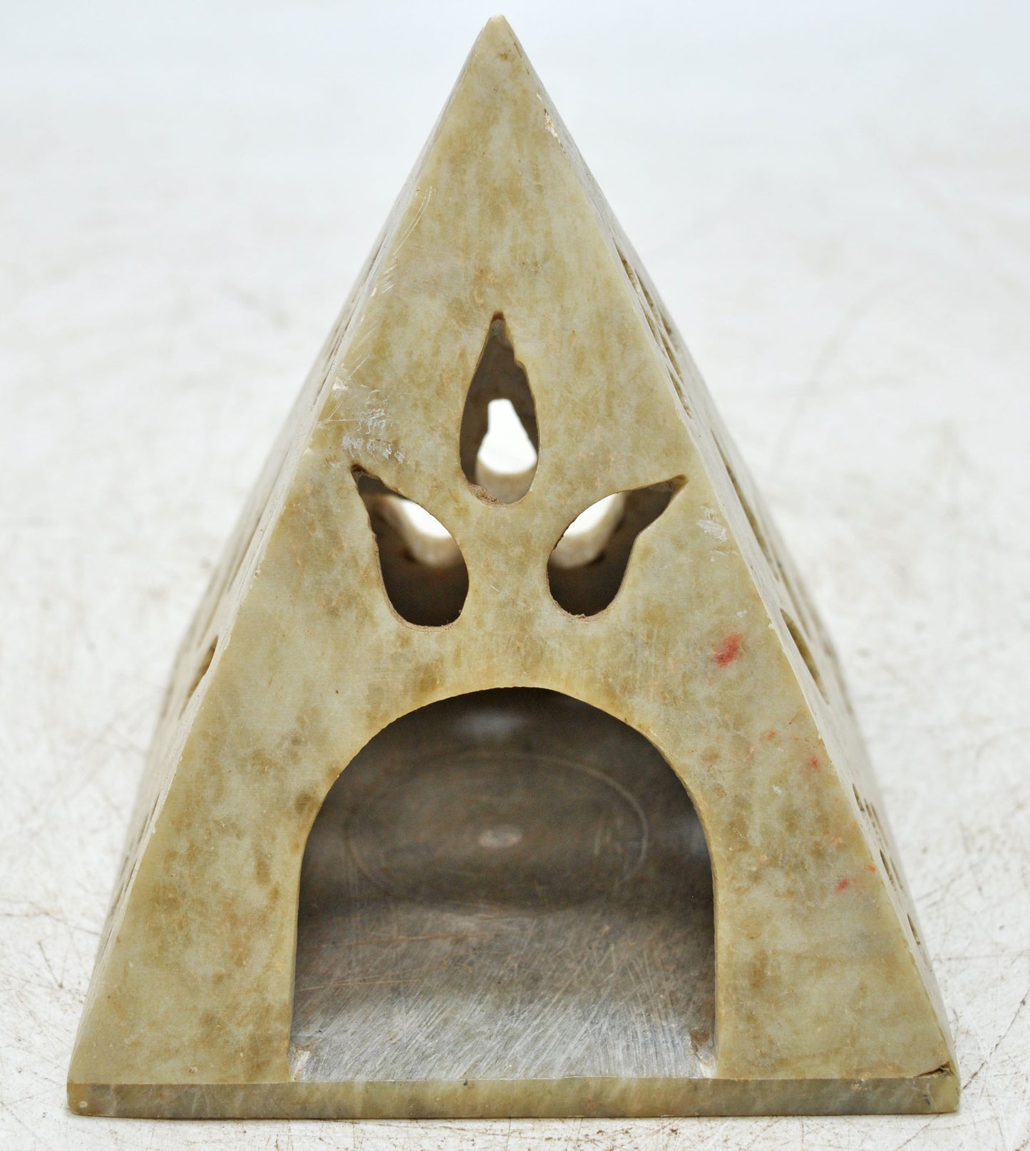 Vintage Soft Stone Pyramid Candle Holder Lamp Original Old Hand Carved