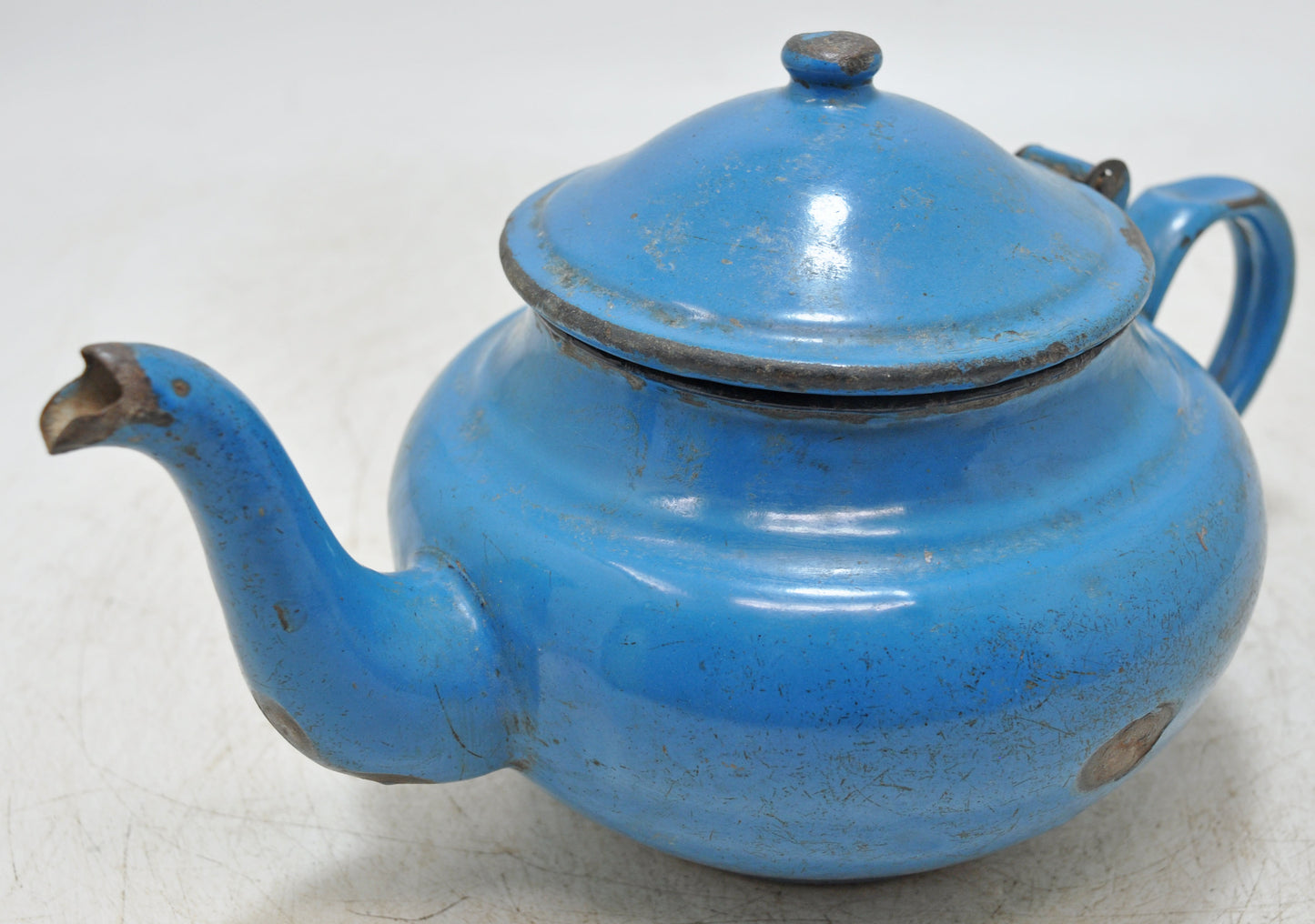 Vintage Iron Enamelware Tea Kettle Original Old Hand Crafted Enamel Painted