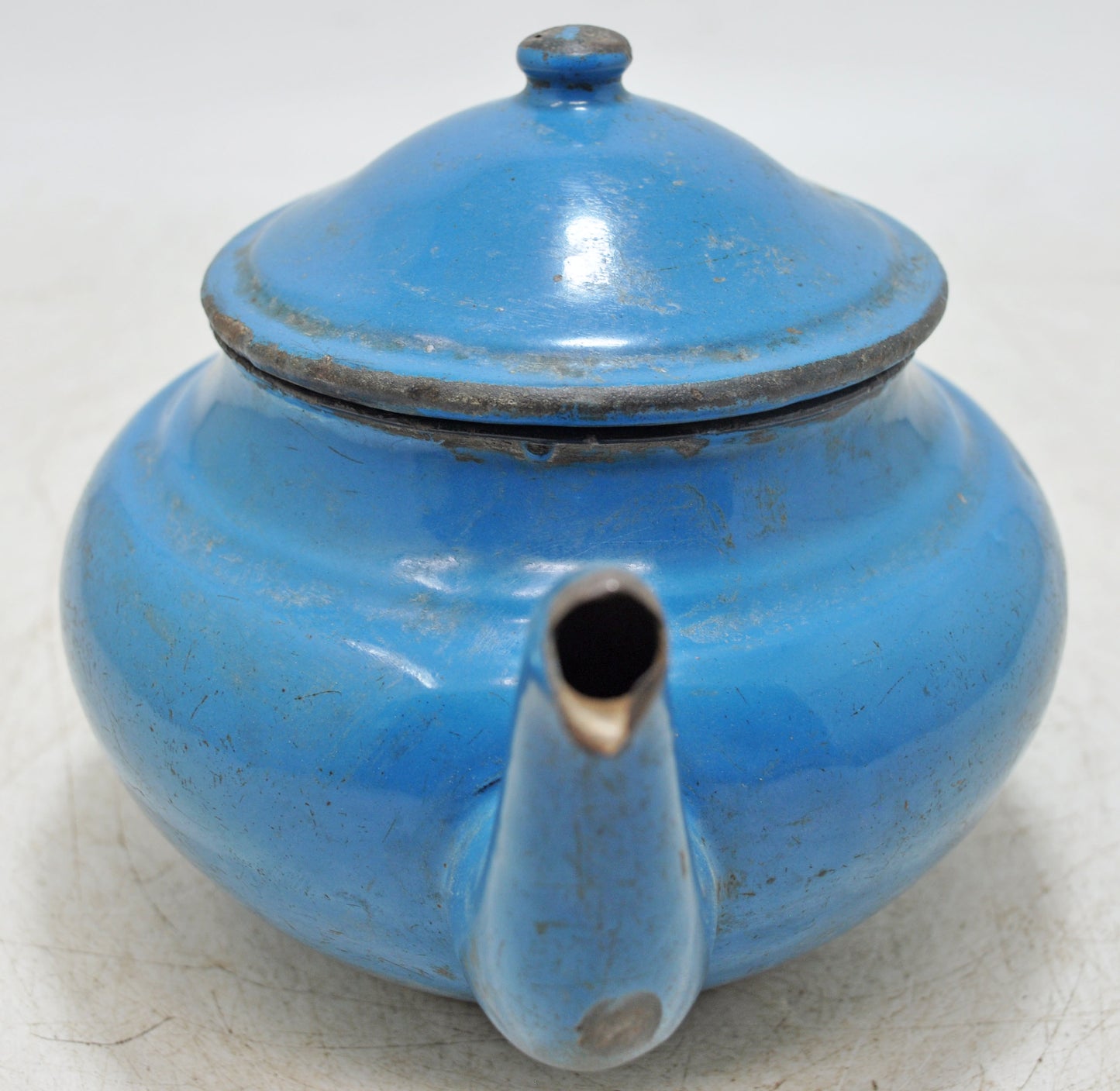 Vintage Iron Enamelware Tea Kettle Original Old Hand Crafted Enamel Painted