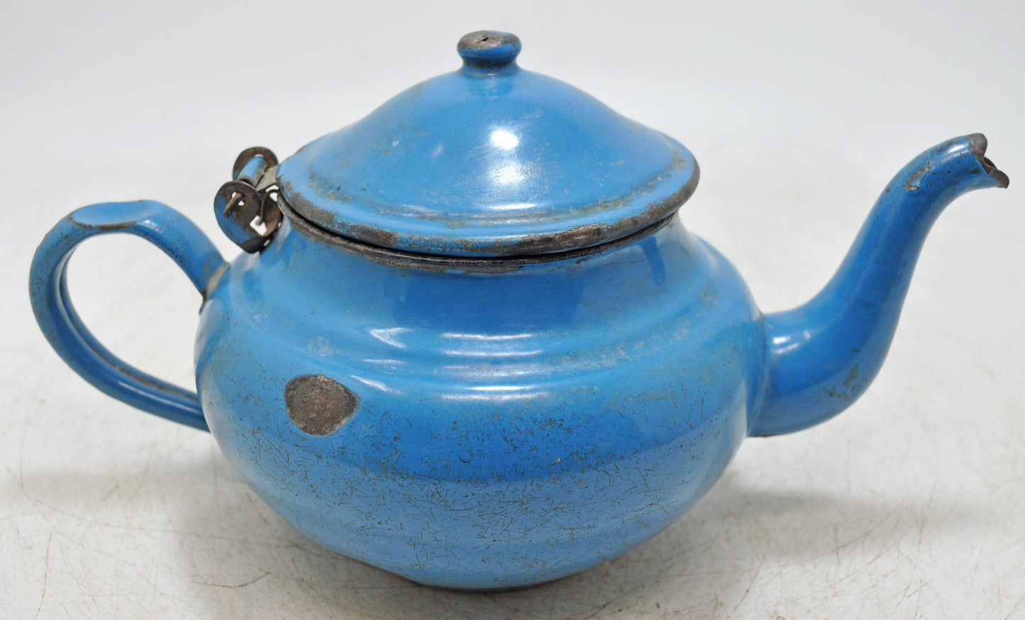 Vintage Iron Enamelware Tea Kettle Original Old Hand Crafted Enamel Painted