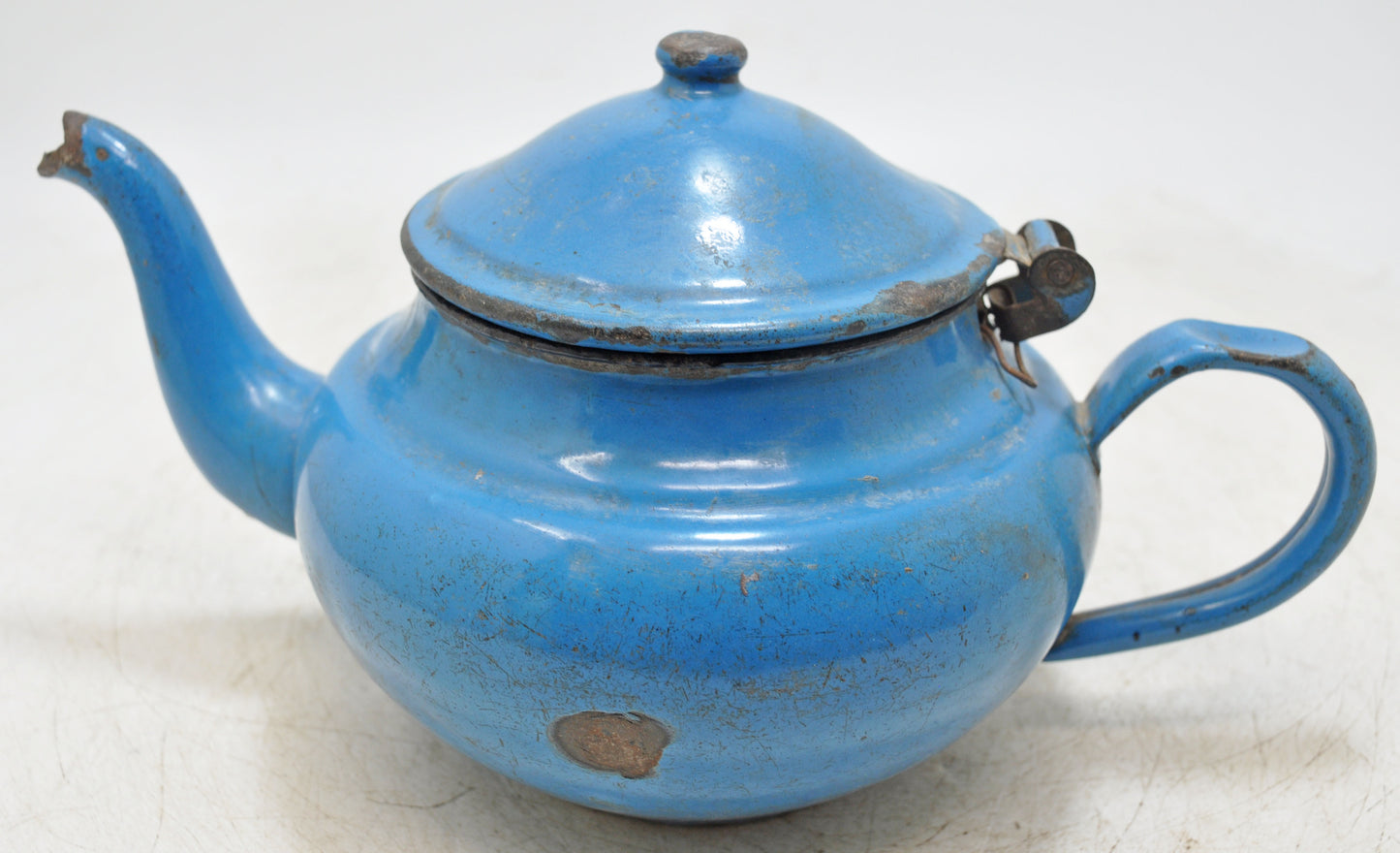 Vintage Iron Enamelware Tea Kettle Original Old Hand Crafted Enamel Painted