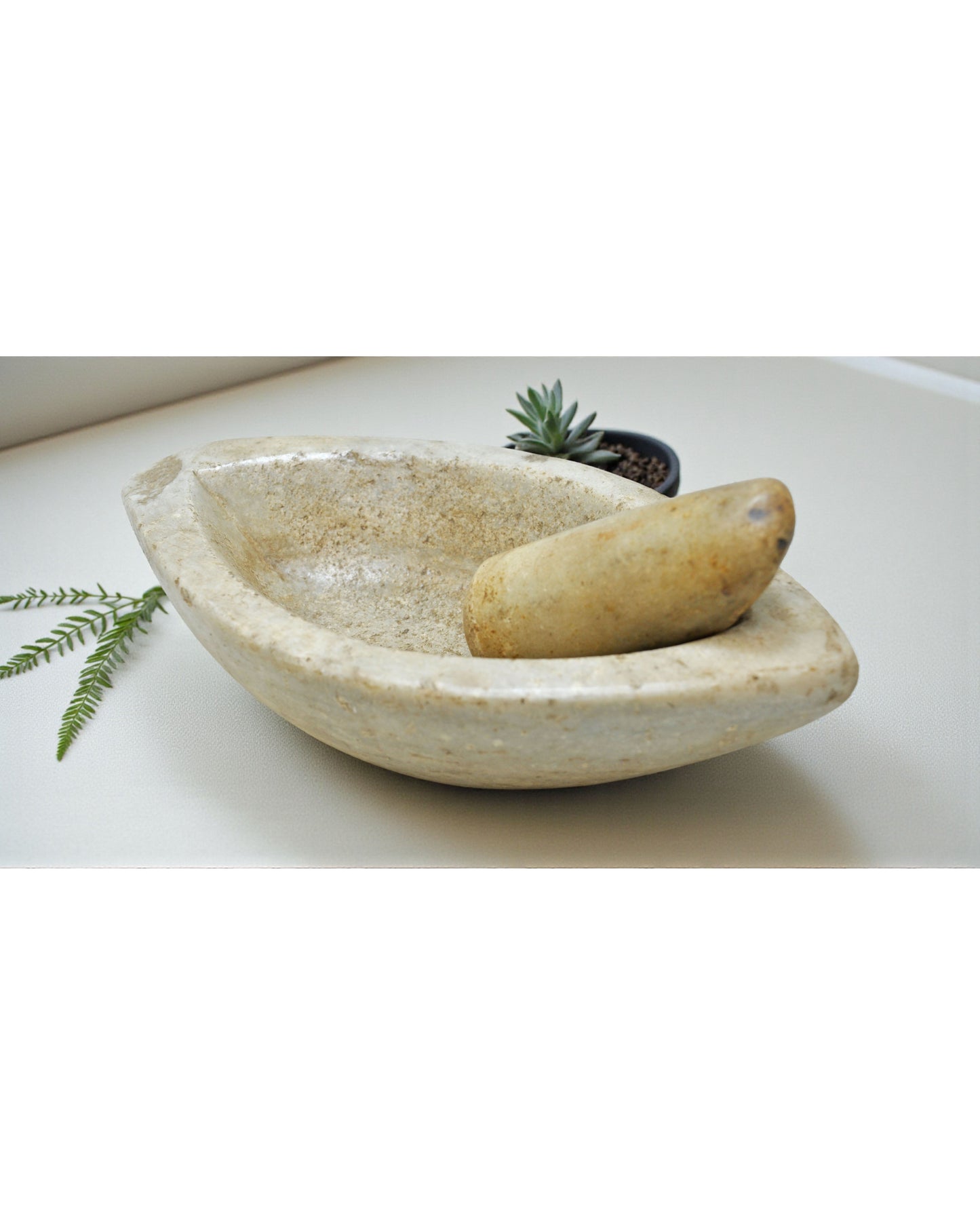 Antique White Marble Mortar and Pestle Spice Grinder Original Old Hand Carved