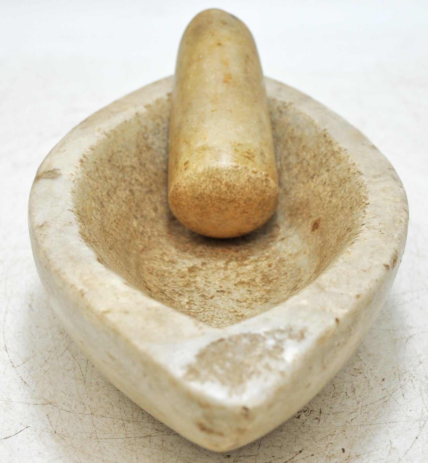 Antique White Marble Mortar and Pestle Spice Grinder Original Old Hand Carved