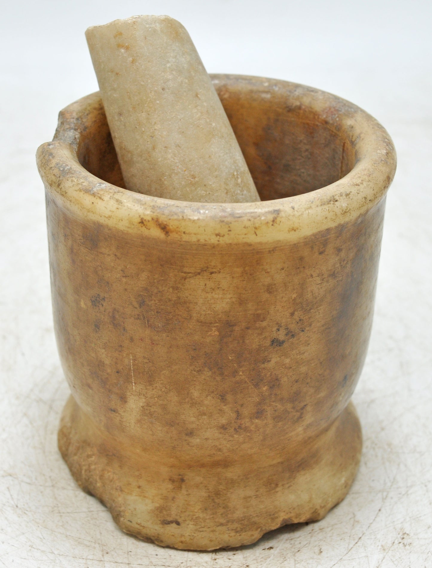 Antique White Marble Mortar and Pestle Spice Grinder Original Old Hand Carved