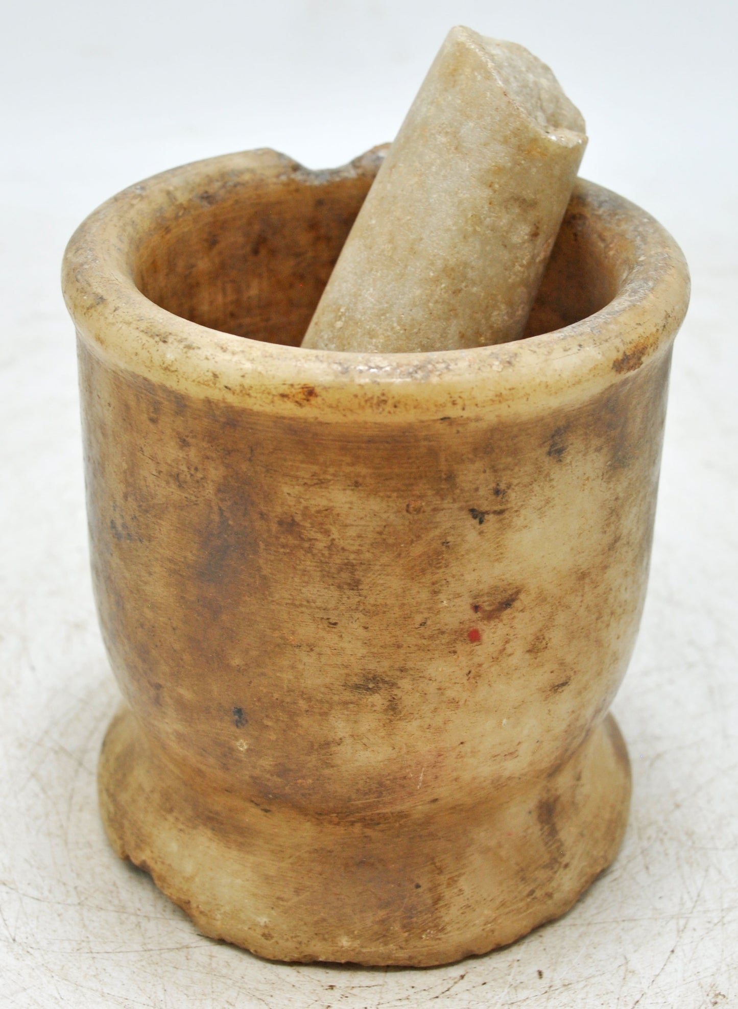 Antique White Marble Mortar and Pestle Spice Grinder Original Old Hand Carved
