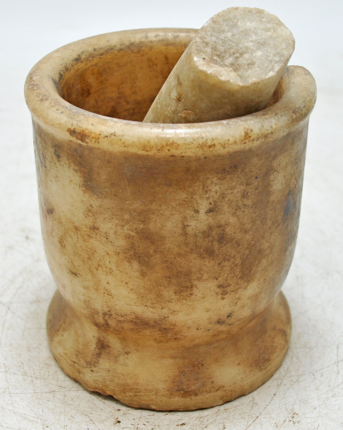 Antique White Marble Mortar and Pestle Spice Grinder Original Old Hand Carved