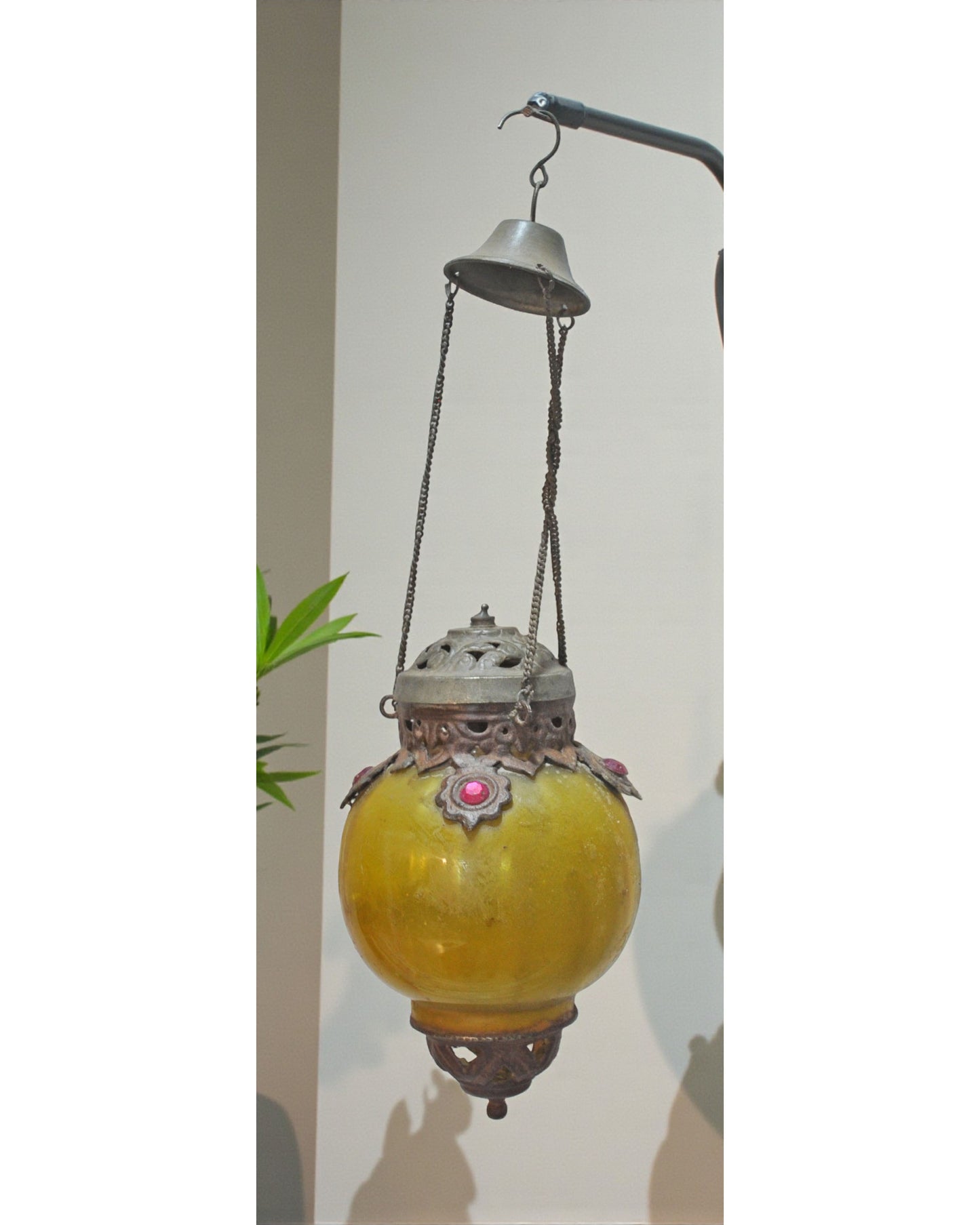 Vintage Glass Brass Hanging Candle Lamp Original Old Hand Crafted