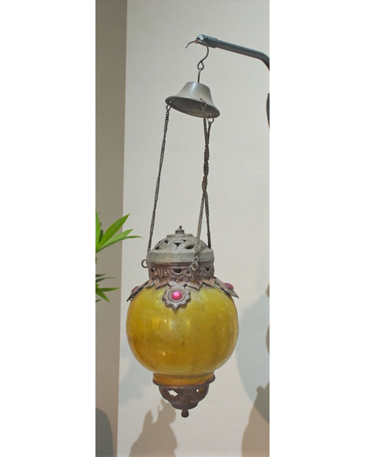 Vintage Glass Brass Hanging Candle Lamp Original Old Hand Crafted