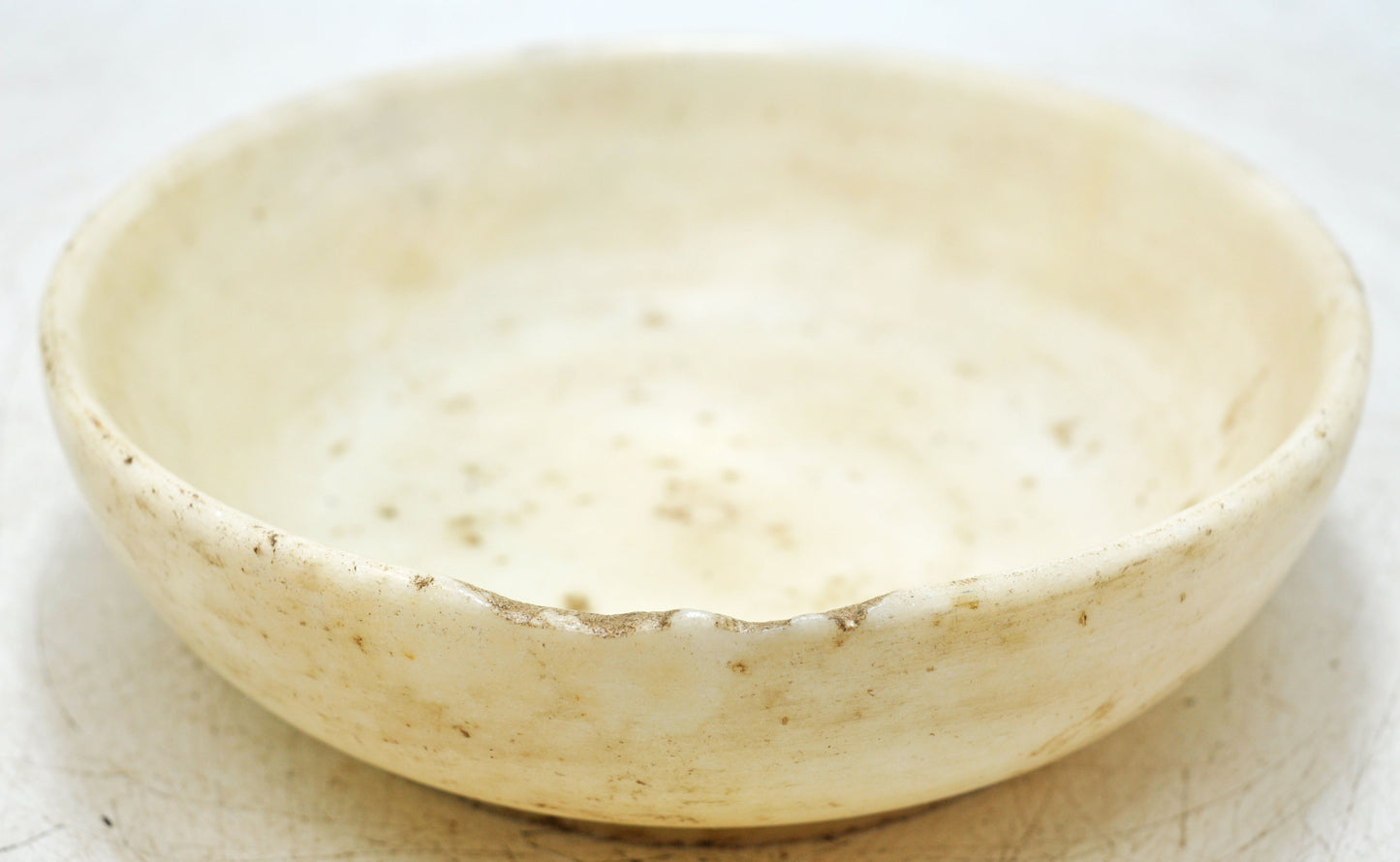 Antique White Marble Round Kitchenware Bowl Original Old Hand Carved