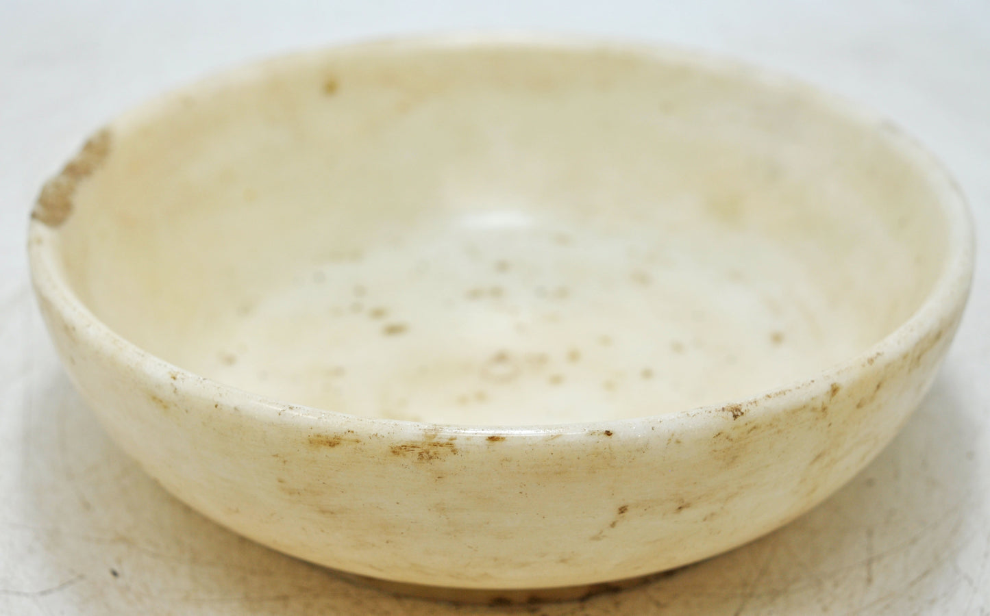 Antique White Marble Round Kitchenware Bowl Original Old Hand Carved