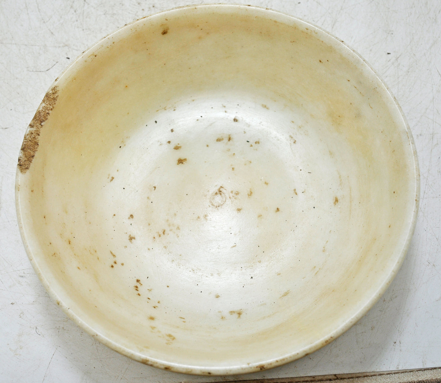 Antique White Marble Round Kitchenware Bowl Original Old Hand Carved