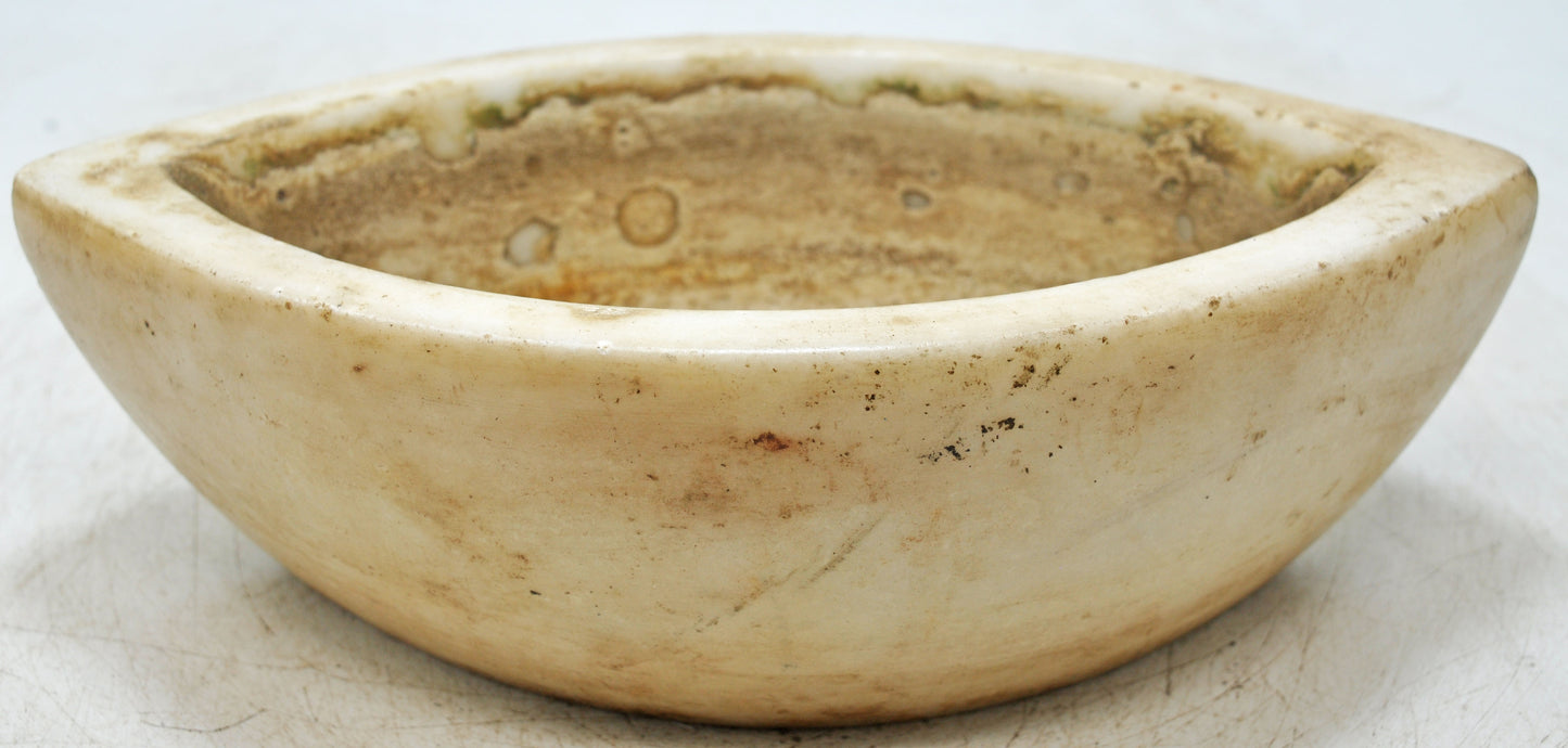 Antique White Marble Oval Spice Grinding Kharal Bowl Original Old Hand Carved