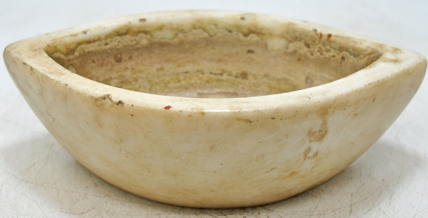 Antique White Marble Oval Spice Grinding Kharal Bowl Original Old Hand Carved