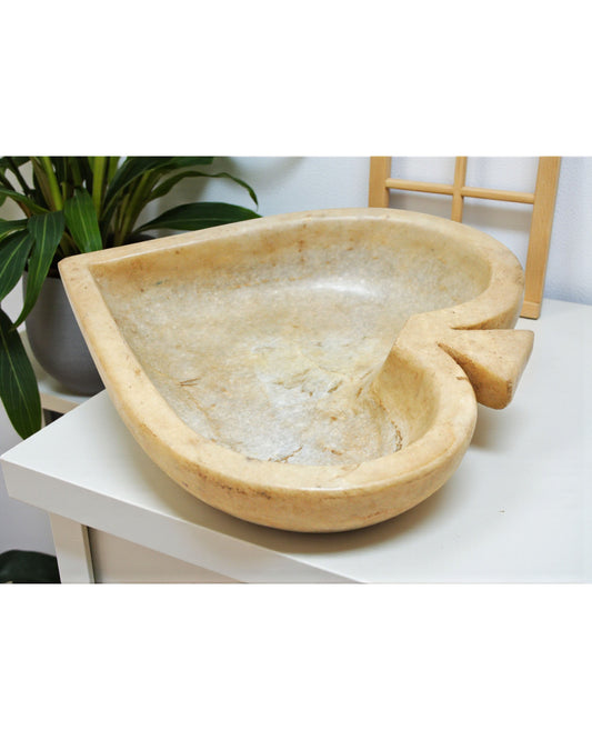 Fine Hand Carved White Marble Decorative Round Heart Shaped Bowl