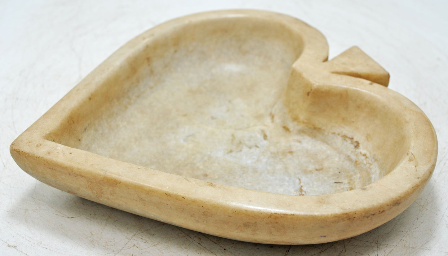 Fine Hand Carved White Marble Decorative Round Heart Shaped Bowl