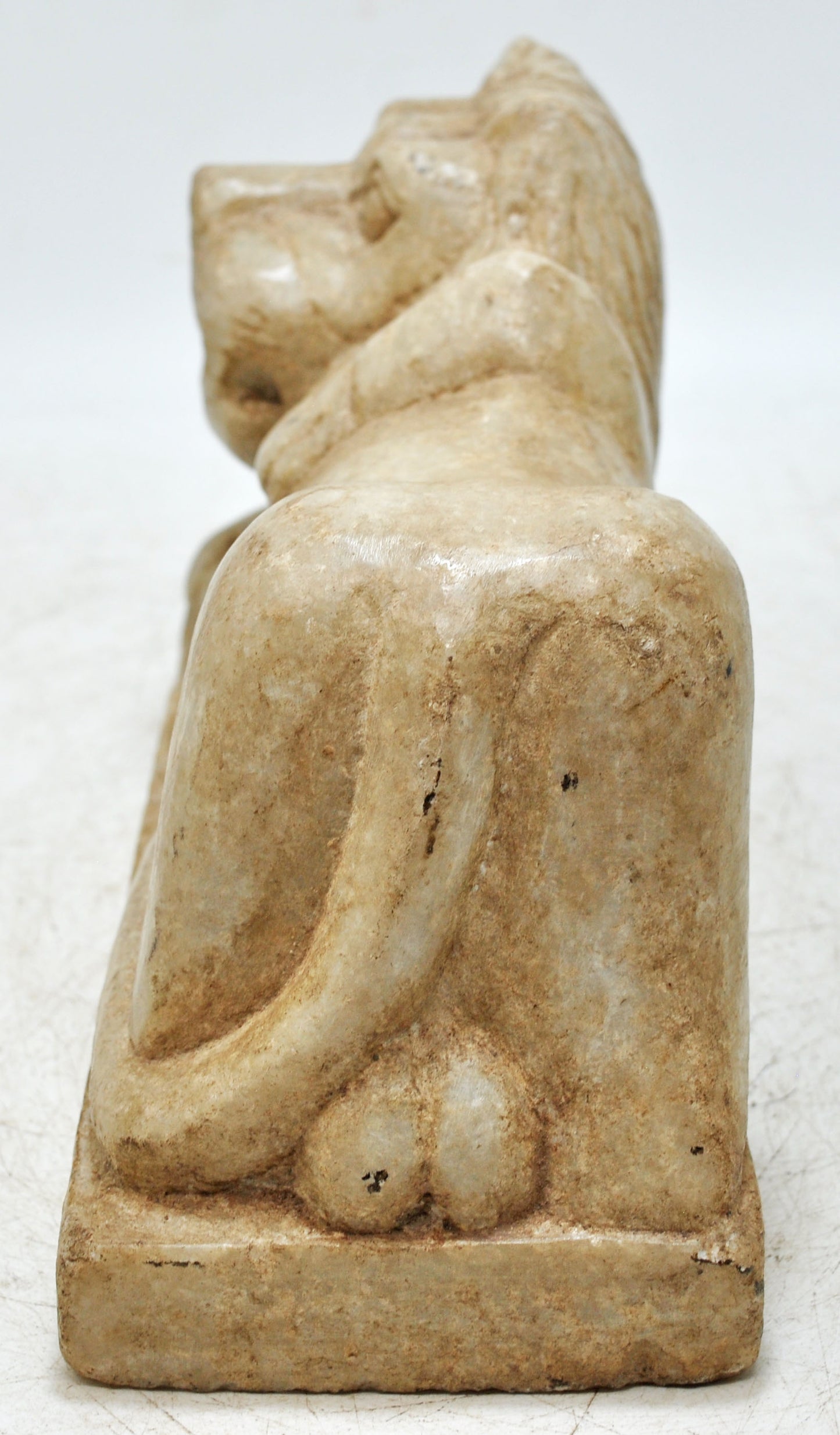 Fine Hand Carved White Marble Decorative Sleeping Lion Figurine