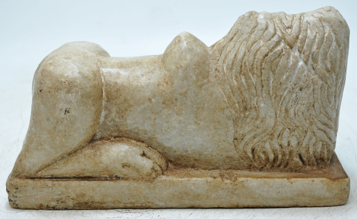 Fine Hand Carved White Marble Decorative Sleeping Lion Figurine