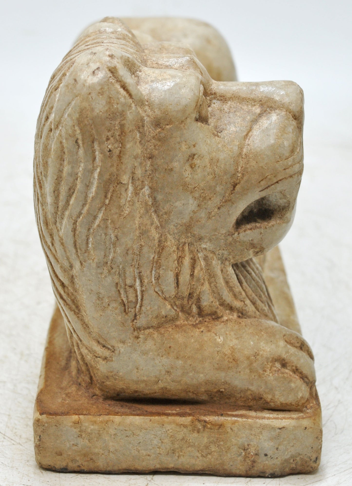 Fine Hand Carved White Marble Decorative Sleeping Lion Figurine