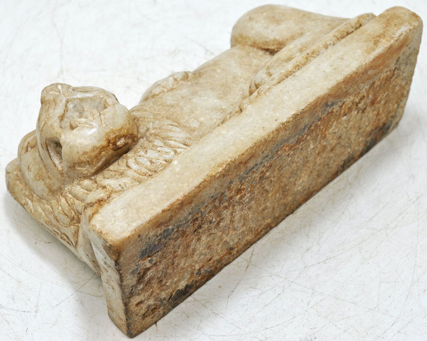 Fine Hand Carved White Marble Decorative Sleeping Lion Figurine