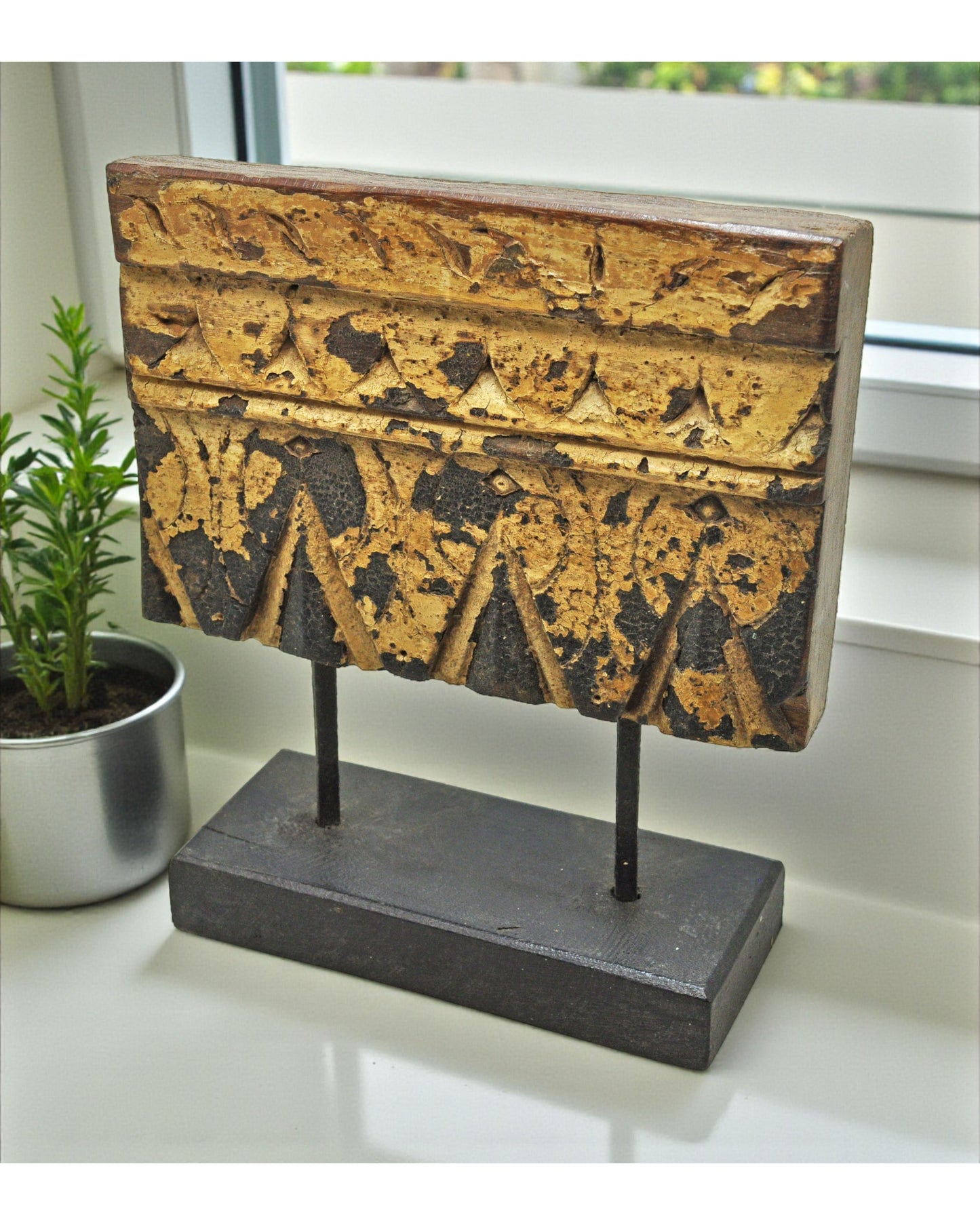 Antique Wooden Floral Carving Panel Plaque Original Old Hand Carved