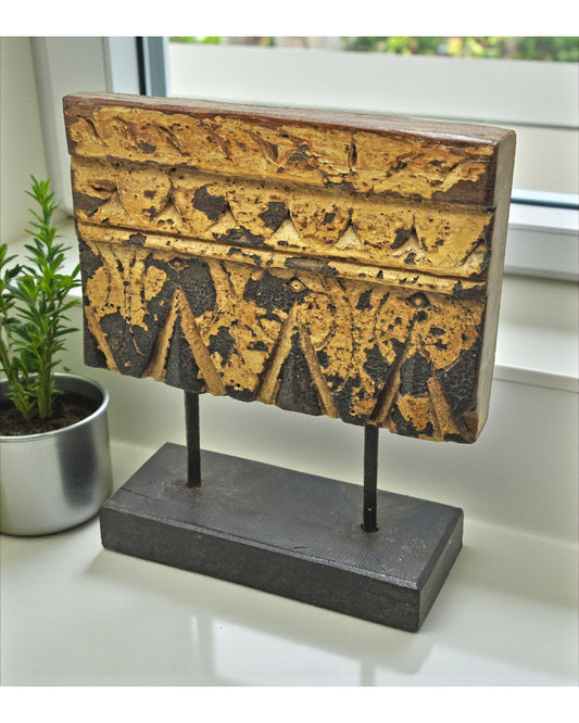 Antique Wooden Floral Carving Panel Plaque Original Old Hand Carved