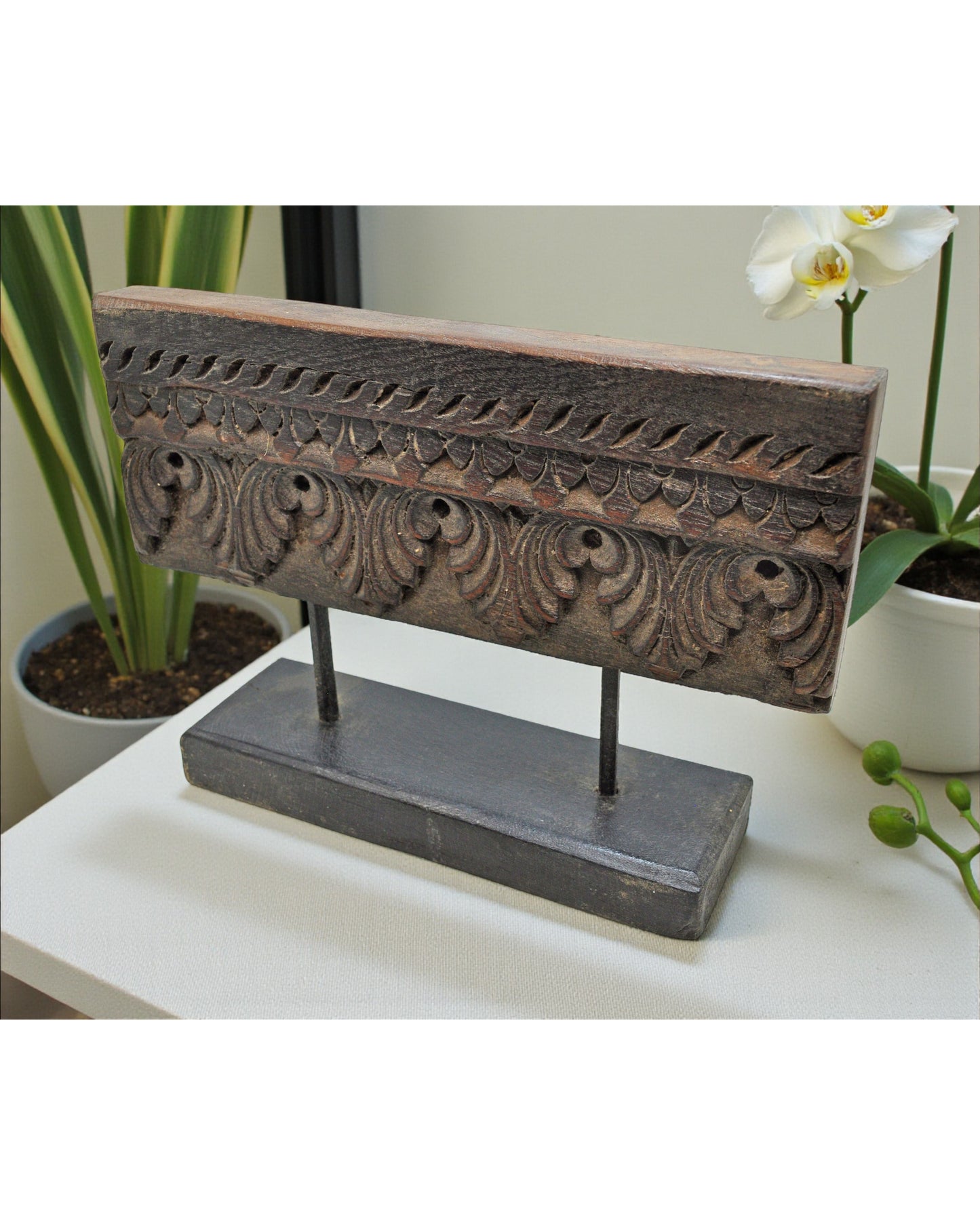 Antique Wooden Floral Carving Panel Plaque Original Old Hand Carved