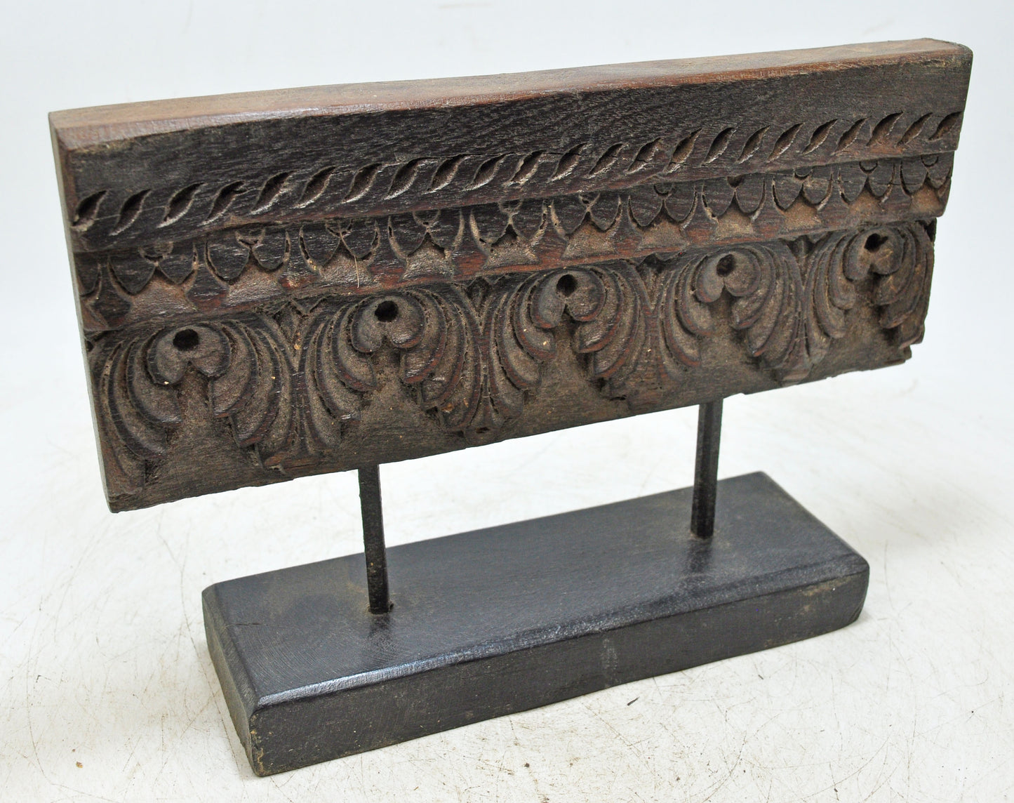 Antique Wooden Floral Carving Panel Plaque Original Old Hand Carved