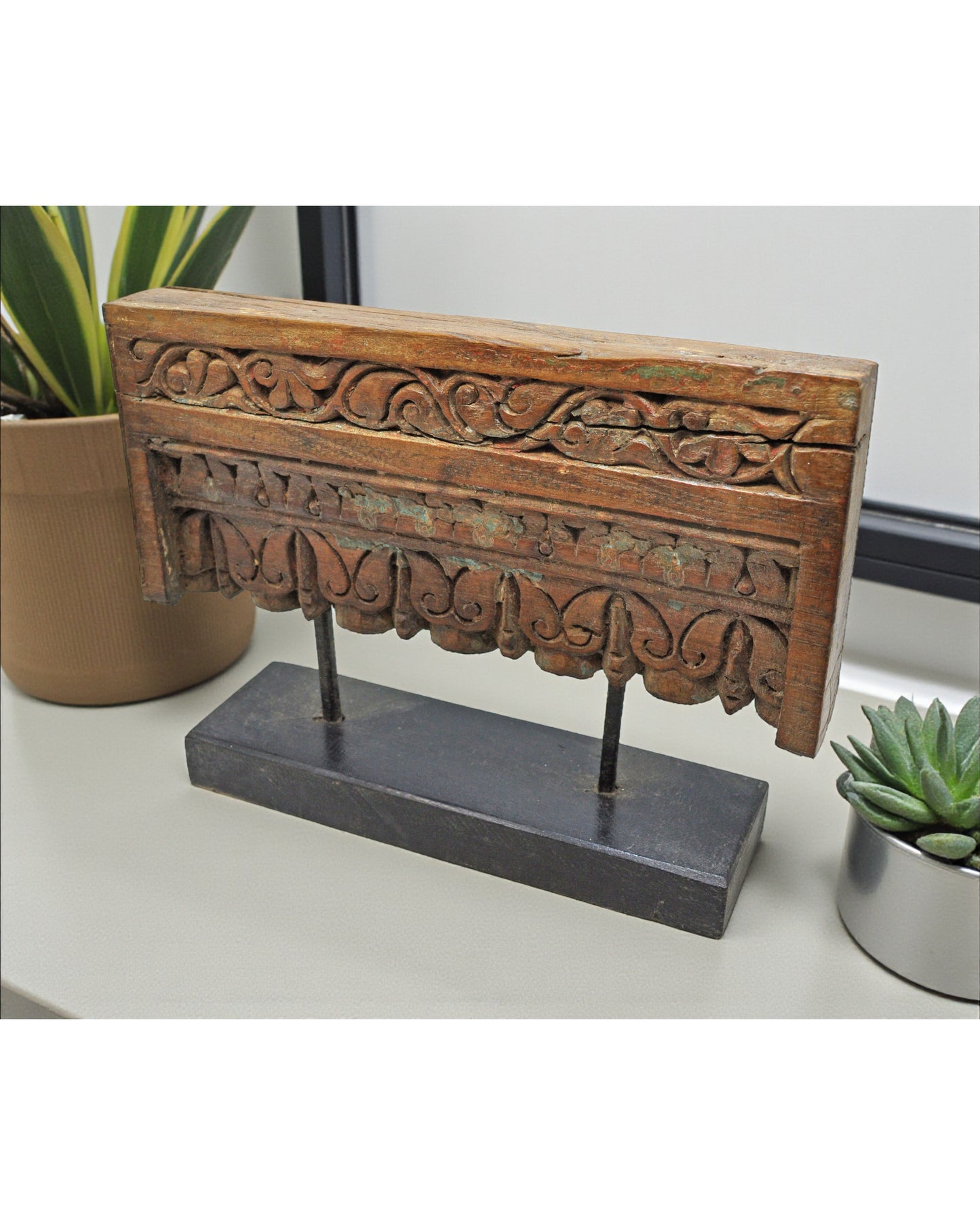 Antique Wooden Floral Carving Panel Plaque Original Old Hand Carved