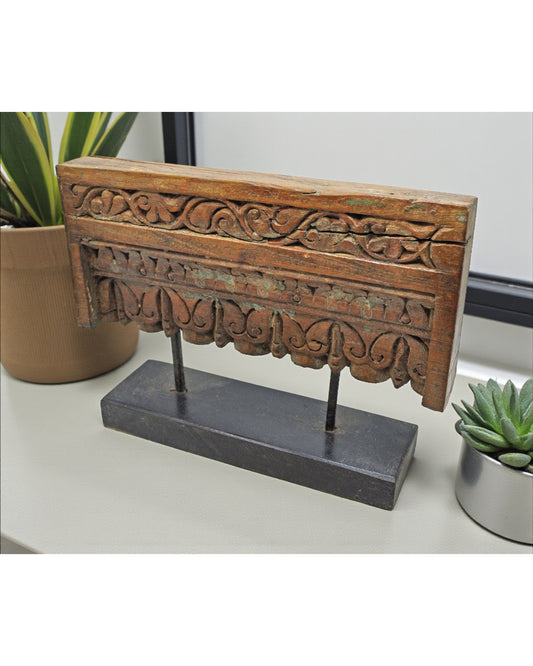 Antique Wooden Floral Carving Panel Plaque Original Old Hand Carved