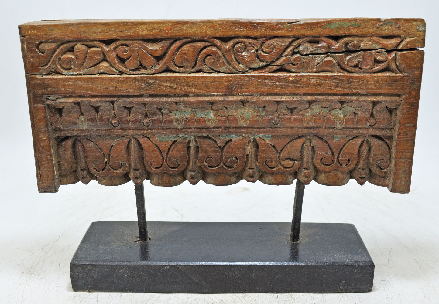 Antique Wooden Floral Carving Panel Plaque Original Old Hand Carved